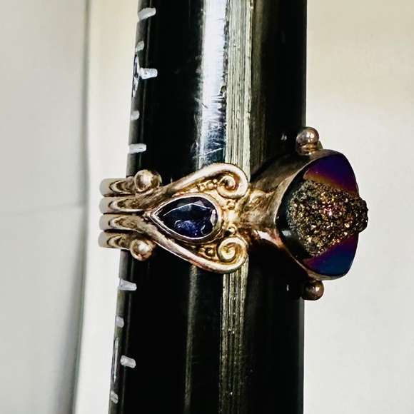 Druzy tanzanite ring adjustable gorgeous estate sterling silver - Picture 7 of 14